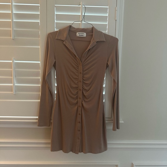 Tan Ribbed Button-Up Dress - Picture 5 of 11